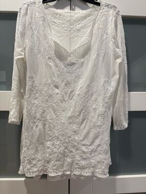 WHBM White Lace Embroidered layered camisole with V-Neck Tunic size XL
